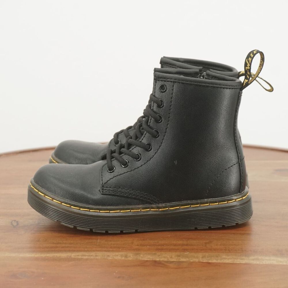Dr. Martens Kids Black Leather Lace-Up Boots with Yellow Stitching - Picture 4 of 9